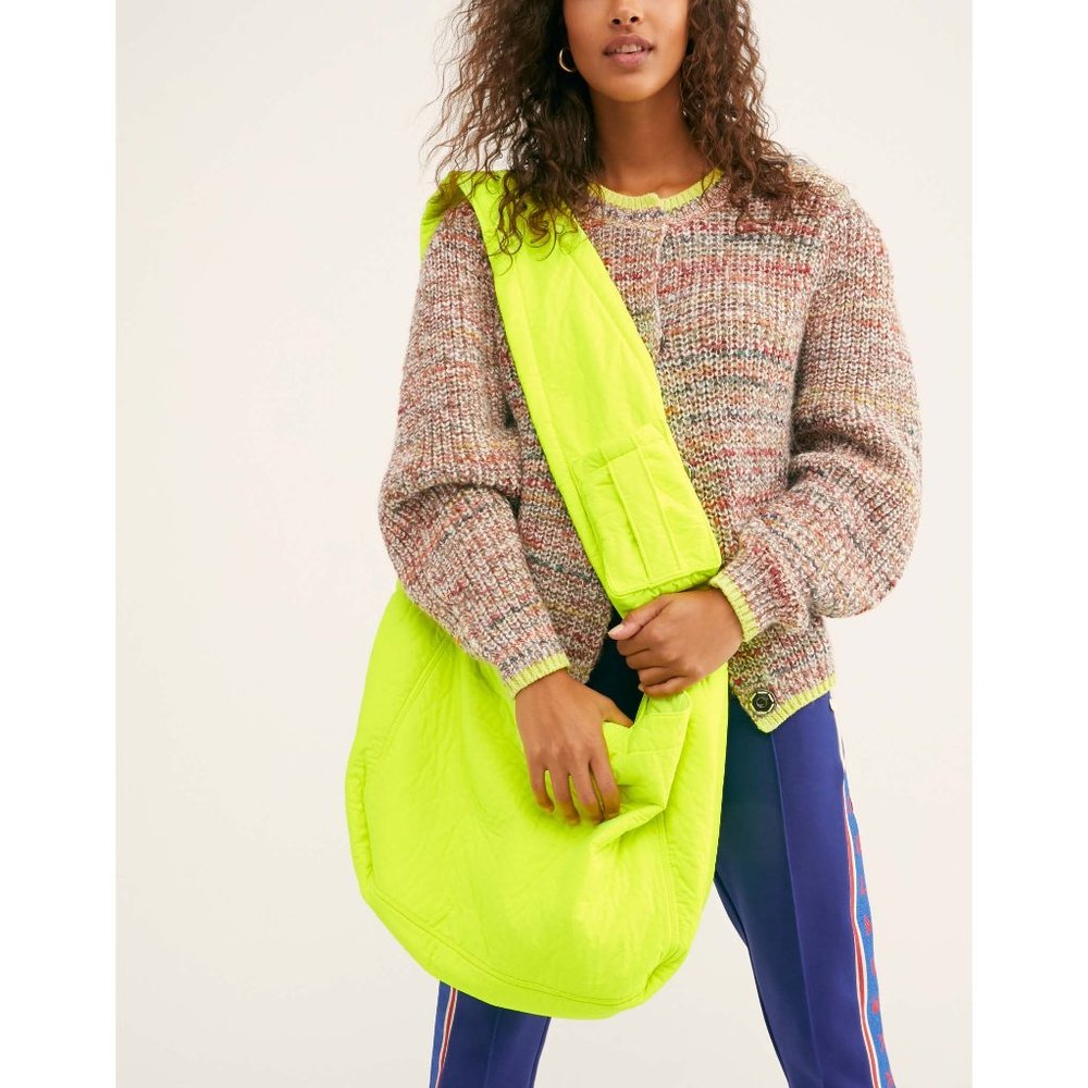 NWT Free People WTF Oversized Puffer Sling Bag / Chartreuse